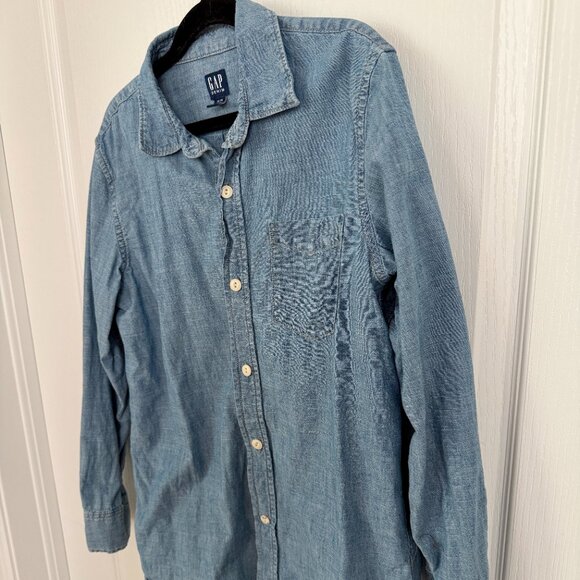 Gap Kids 100% Cotton Denim Long Sleeve Button Shirt Size XL / 12 - Picture 3 of 5